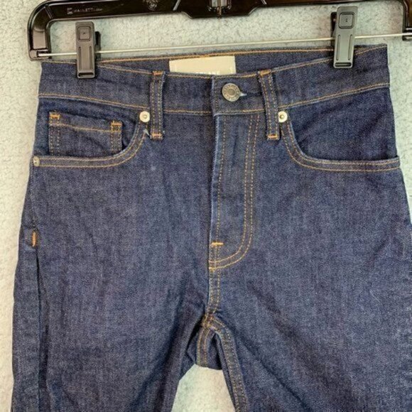 Everlane Womens Jean Shorts Blue Stretch Pockets High Rise Cuffed Hem Denim 23 - Picture 4 of 11